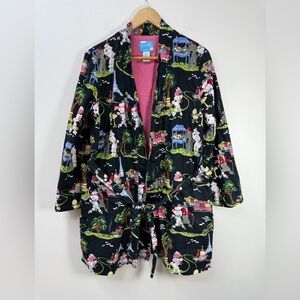 Nick & Nora Sleepwear Paris French Poodle Printed Kimono Robe Size S